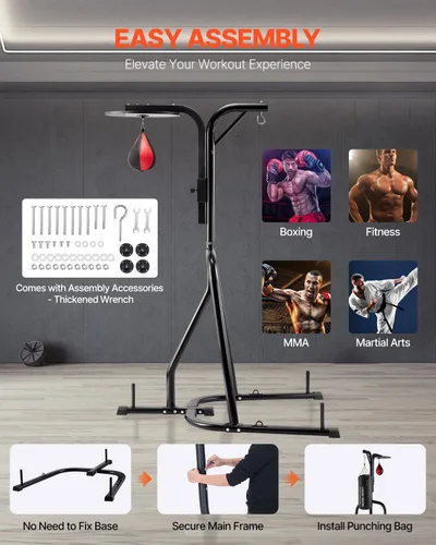 Vista 7 de VEVOR 2 in 1 Punching Bag Stand, Steel Heavy Duty Workout Equipment,Freestanding Sandbag Rack,for Home Gym Fitness