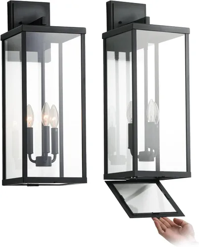 Vista 15 de mirrea Aplique de pared clásico para exteriores de 11 pulgadas, marco de metal rectangular negro mate y pantalla de vidrio transparente, luz