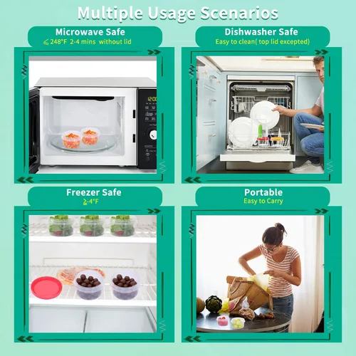 Vista 5 de Paquete de 15 recipientes de plástico pequeños con tapas, 8 onzas Twist Top Deli Containers, Food Storage Freezer Containers with Screw On Lids