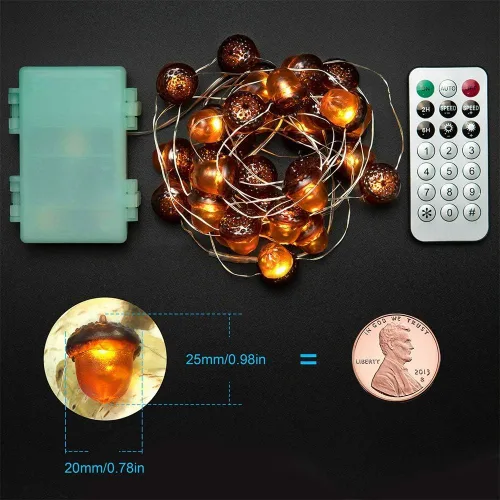 Vista 7 de BOHON - Cadena de luces de bellota 3D para otoño, decoración de cosecha, luces de cadena de 10 pies, funciona con baterías, con control remoto