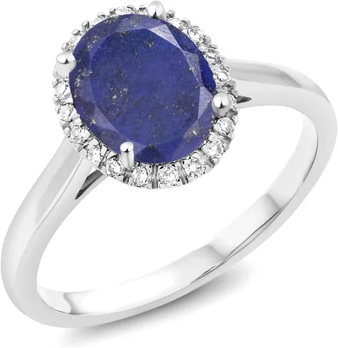 Vista 60 de Gem Stone King Anillo de compromiso ovalado de oro blanco de 10 quilates con piedra natal y halo de diamantes Ovalado de 0.354 x 0.276 in Anillo