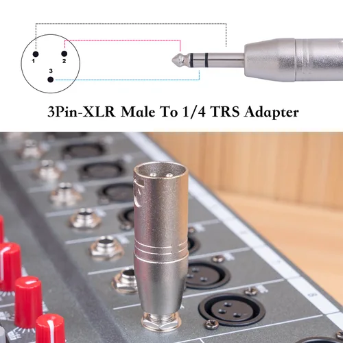 Vista 4 de Paquete de 2 adaptadores TRS a XLR de 1/4, adaptador equilibrado de 1/4 de pulgada macho a XLR macho para mezclador, micrófono