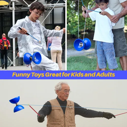 Vista 4 de MAGICYOYO Pro Triple Bearing Diabolo Tamaño mediano 5" Azul. Juguete Yoyo chino Diabolo de alto rendimiento con 2 pares de palos de carbono + 2
