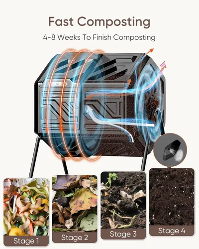 Vista 5 de THE GROW'ING Contenedor de compostaje actualizado de 43 galones para exteriores, compostador giratorio de montaje rápido, compostador de doble