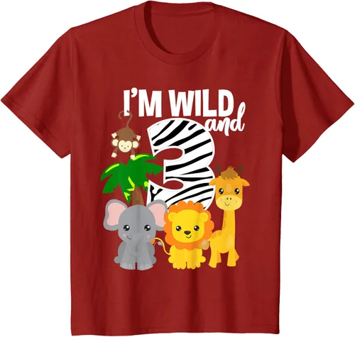 Vista 58 de Camiseta de cumpleaños con temática de zoológico de I'm Wild and 3, Negro, S