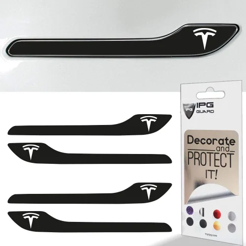Vista 24 de IPG Kit de 4 calcomanías para manija de puerta de Tesla Model 3/Model Y (juego de 4) con logotipo de Tesla (fibra de carbono negra)