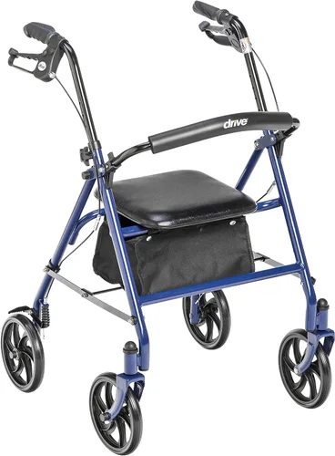 Vista 2 de Drive Medical 10257BL-1 - Andador con ruedas de 4 ruedas con asiento, andador de acero con ruedas, altura ajustable y 10210-1 andador plegable de 2