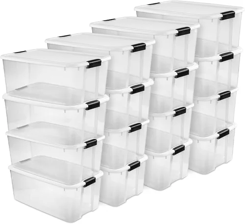 Vista 21 de Sterilite paquete de 6 cajas Ultra con pestillo, contenedores de almacenamiento con tapas, plástico transparente, 18 cuartos de galón - Contenedores