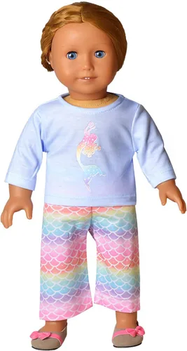 Vista 7 de QPANCY Conjunto de pijamas a juego para niñas y muñecas, pijamas de manga larga para otoño e invierno