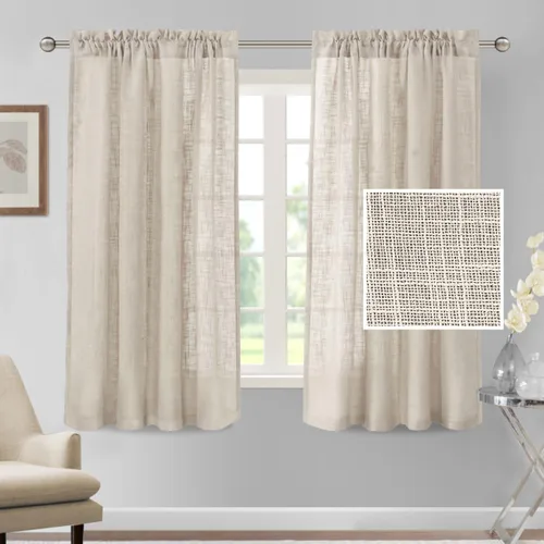 Vista 15 de H.VERSAILTEX Cortinas de mezcla de lino, 63 pulgadas de largo, natural, texturizado, filtro de luz, bolsillo para barra, juegos de 2 paneles