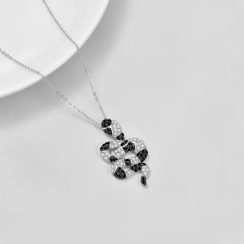 Vista 4 de Collar de serpiente de plata de ley 925, collar de serpiente blanco y negro, regalo de joyería de serpiente para mujer, Plata esterlina, Circón
