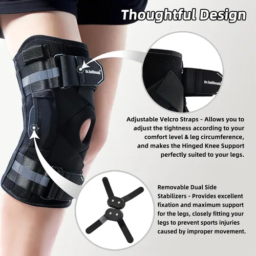 Vista 5 de Rodillera para hombres y mujeres – Rodillera con bisagras con estabilizadores laterales y almohadilla de gel para rótula, rodillera de compresión