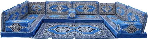 Vista 8 de arabicsofa Sofá en forma de U de estilo árabe para el suelo – Juego de Majlis hecho a mano – Sofá de estilo bohemio