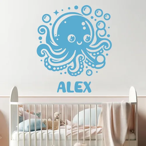Vista 17 de Calcomanías de pared de animales, calcomanías personalizables con nombre de bebé y decoración de animales del bosque, calcomanías de pared