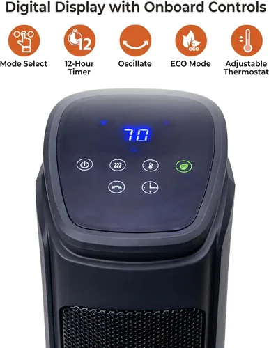 Vista 5 de Comfort Zone Calentador de espacio oscilante de 30 pulgadas con control remoto, calentador de cerámica de alta velocidad de 1500 W para habitaciones