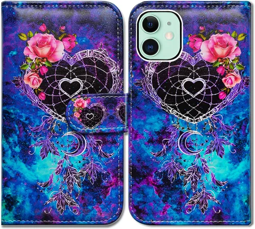 Vista 27 de Bcov - Funda para iPhone 13, funda tipo cartera de cuero verde con diseño de pájaro negro, funda con solapa y soporte con ranura para tarjetas