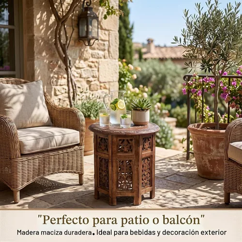 Vista 9 de Goroly Home - Mesa auxiliar octogonal plegable de madera de mango maciza, acento rústico de granja para sala de estar, dormitorio, entrada, espacios
