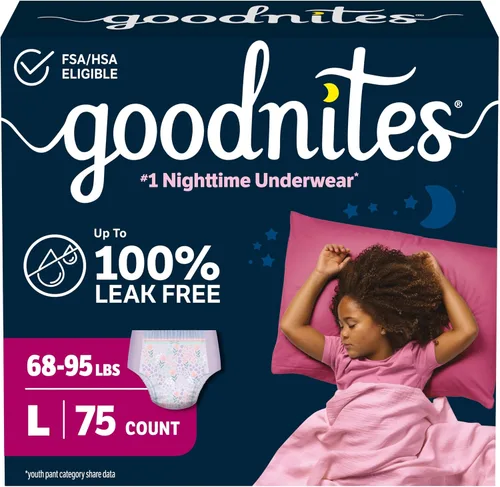 Vista 19 de Goodnites Ropa interior nocturna para niñas, talla extra pequeña (28-43 libras), 15 unidades, el embalaje puede variar