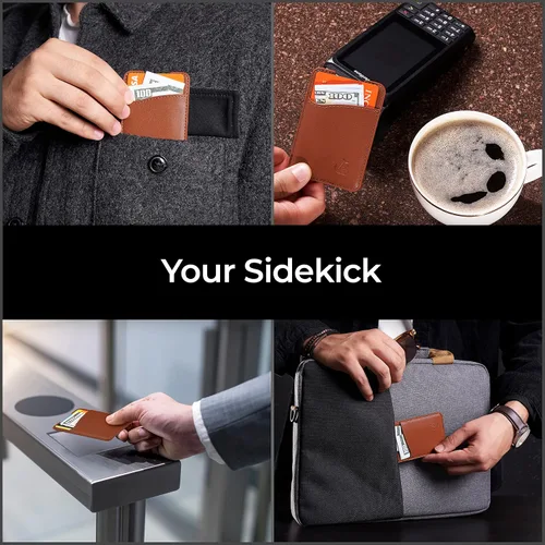 Vista 5 de Wallaroo Wallets Billetera de cuero prémium con agarre y soporte, Marrón, Minimalista
