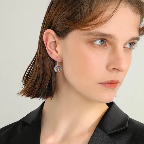 Vista 2 de Aretes colgantes de dragónlobobúho, regalos para niñas y mujeres, plata de ley de cristal, niña y árbol de la vida, regalos de joyería