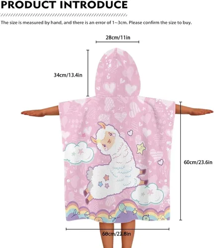 Vista 4 de Toalla suave con capucha para baño, piscina, playa, toalla de baño con capucha rosa de alpaca para niño y niña, decoración perfecta para baby shower