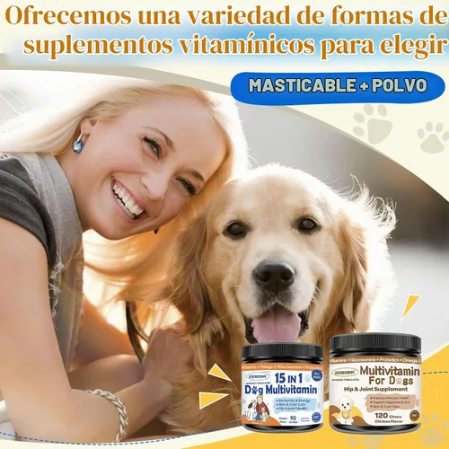 Vista 8 de Multivitamínico para perros con minerales para la salud general, vitaminas y suplementos para perros con glucosamina, probióticos para cachorros