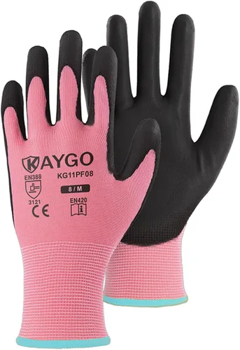 Vista 51 de KAYGO KG11PB - Guantes de trabajo de seguridad con revestimiento de poliuretano, 12 pares de guantes de punto sin costuras para hombres y mujeres