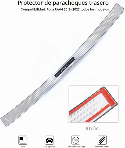 Vista 2 de Protector de parachoques trasero para Toyota RAV4 2023 2024 2025, cubierta protectora del umbral de la puerta del maletero, protector de placa