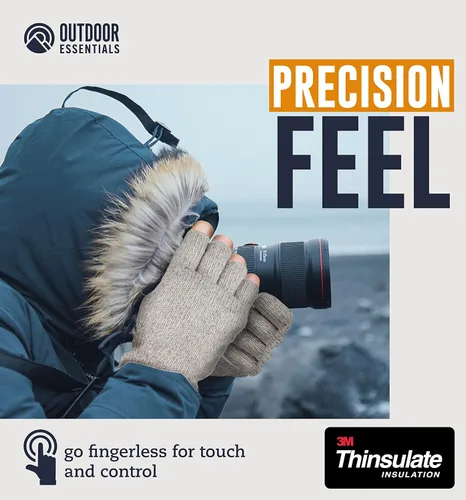 Vista 5 de Guantes de invierno sin dedos, guantes de lana convertibles para hombres y mujeres, guantes de nieve cálidos de punto térmico para clima frío