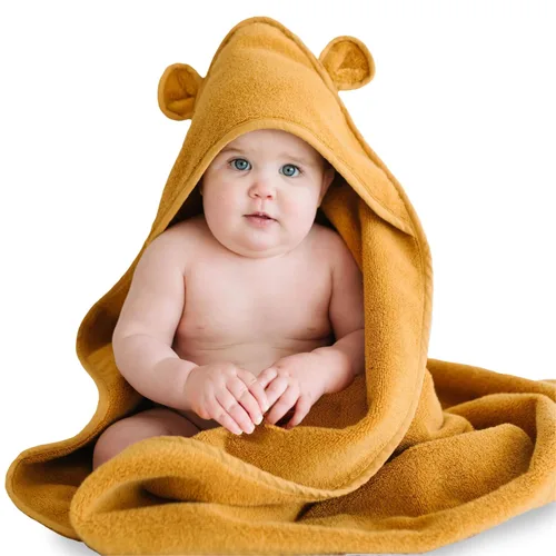 Vista 11 de Natemia Toalla de baño orgánica con capucha para bebé, algodón ultra suave al tacto, toalla de baño absorbente con capucha para recién nacidos