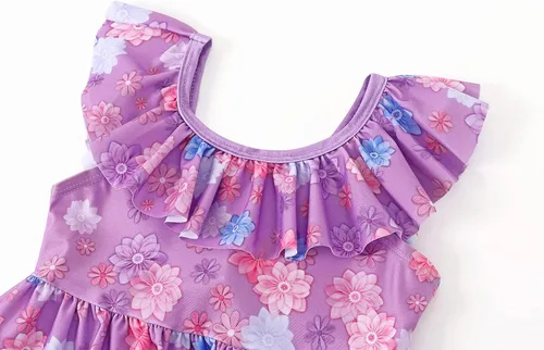 Vista 4 de AmzApparel Encanto Mirabel - Traje de baño para niñas, Isabella, conjunto de bikini de 2 piezas