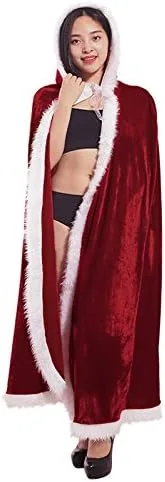 Vista 7 de Disfraz de Halloween de Navidad, capa de capa de terciopelo con capucha para Mrs. Claus Santa Claus