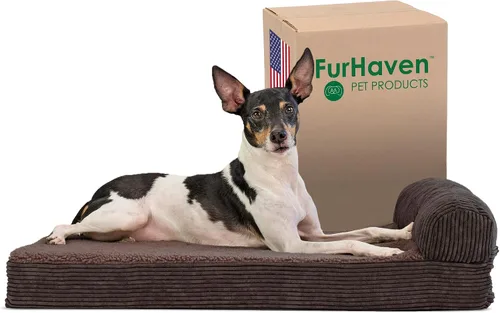 Vista 22 de Furhaven Cama de espuma viscoelástica para perros grandes con refuerzos extraíbles y funda lavable, para perros de hasta 95 libras - Sofá de Gris