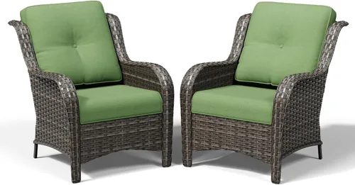 Vista 31 de Joyside Juego de 2 sillas de mimbre para exteriores, sillas de comedor de mimbre de polietileno con cojines de asiento de 4 pulgadas