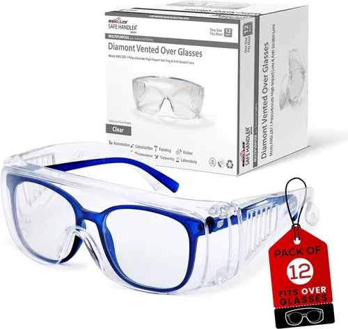 Vista 13 de SAFE HANDLER BISON LIFE Diamont Vented Over Glasses Safety Glasses Meets ANSI Z87.1, Impact Resistant Polycarbonate Lens