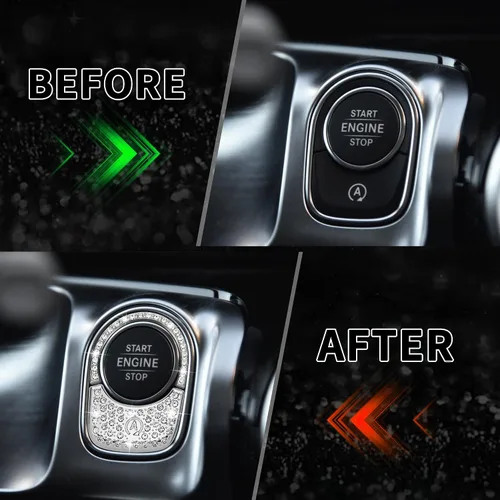Vista 3 de TOMALL Bling - Cubierta para botón de encendido de motor de automóvil, compatible con Mercedes Benz GLB 2020, anillo de diamantes de imitación