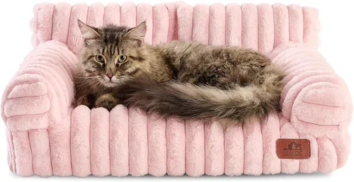 Vista 28 de Hollypet Cama de Felpa Esponjosa para Perros y Gatos, Sofá Cama Suave y Calmante para Gatos y Perros Pequeños y Medianos, Beige