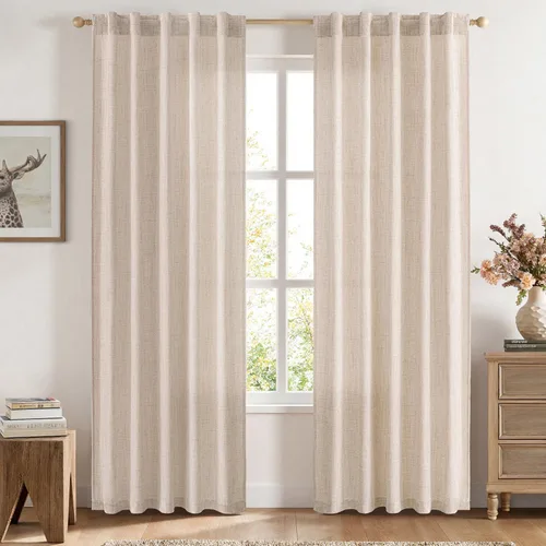 Vista 53 de MIULEE - Cortinas de lino sintético de 96 pulgadas de largo, 2 paneles, cortina semitransparente natural con pestaña trasera, bolsillo para barra