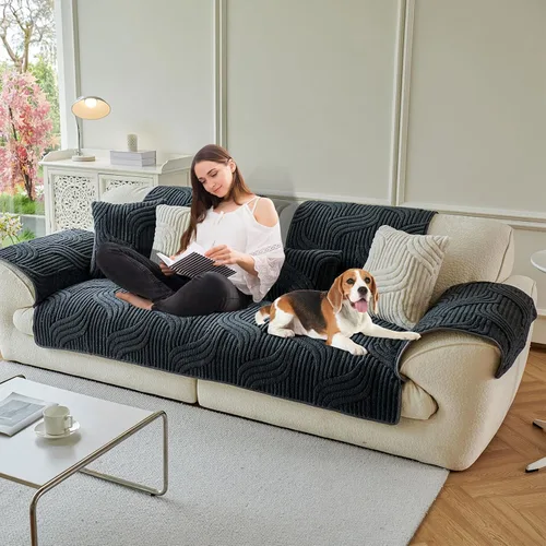 Vista 35 de HANDONTIME Funda de sofá de algodón suave apta para mascotas, elegante funda de sofá para mascotas con bordado, protector de sofá para perros