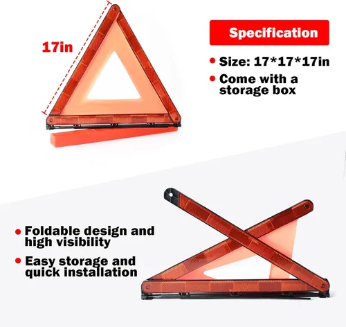 Vista 5 de Triángulos de advertencia de emergencia, paquete de 3 con embalaje plegable, kit de advertencia triangular reflectante de advertencia, triángulo