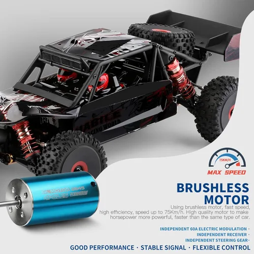 Vista 7 de GoolRC WLtoys 124016 V2 - Coches RC sin escobillas, auto de control remoto a escala 1:12, 4WD 75KM/H de alta velocidad para adultos, 2.4 GHz todo