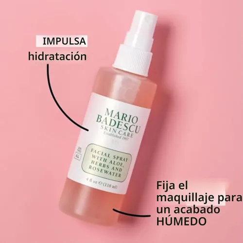 Vista 2 de Mario Badescu Espray facial con aloe, hierbas y agua de rosas para todo tipo de piel, bruma facial que hidrata, rejuvenece y aclara