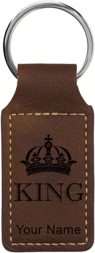 Vista 25 de Llavero rectangular, corona de rey, grabado personalizado incluido, Bambú
