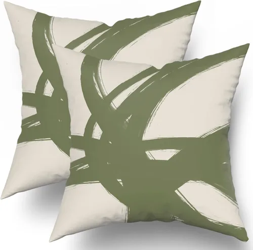 Vista 13 de Juego de 2 fundas de almohada de línea de arte abstracto negro y marrón de 16 x 16 pulgadas, juego de 2 fundas de almohada decorativas con estampado