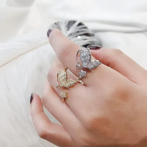 Vista 5 de Aisza 18K Gold Plated Rings - Vintage Wrap Stacking Statement Rings with Finest Cubic Zirconia for Women Adjustable Open Rings