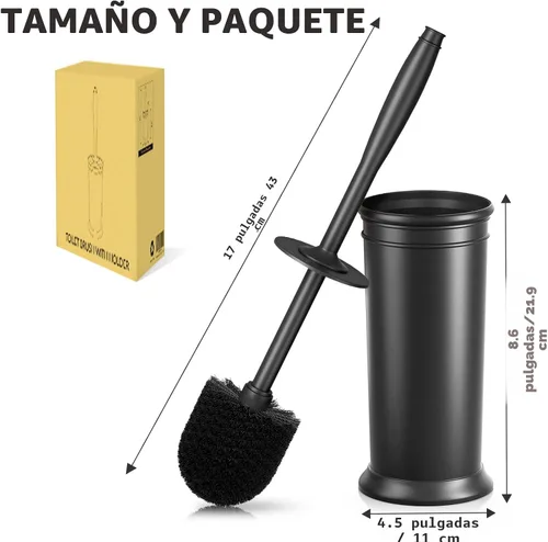 Vista 7 de Cepillo de inodoro, cepillo para inodoro con mango extra largo, cerdas duraderas, limpiador de inodoro y soporte cubierto para limpieza de baño Negro