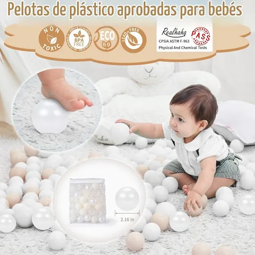 Vista 3 de Bolas de pozo de bolas Realhaha 50 100 200 500 Bolas de juego de plástico para bebés, niñas, niños pequeños, tienda de campaña, piscina, sala