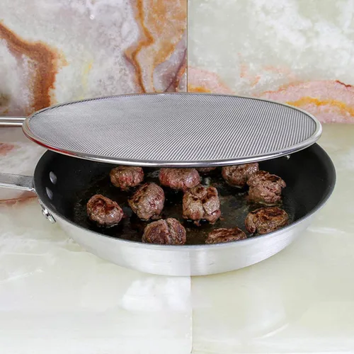Vista 6 de 3pcs Stainless Steel Fine Mesh Splatter Screen Guard for Frying Pots Dense Mesh Helps Protect Skin and Keep Stovetops Cleaner, with Long Handle