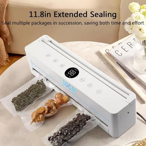 Vista 3 de Máquina automática selladora al vacío con cortador de bolsas, sello extendido de 11.8 pulgadas, succión externa, ahorro de alimentos compacto