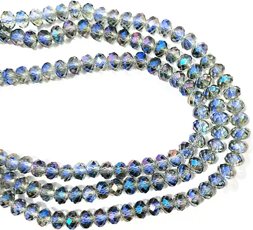 Vista 2 de 620 piezas de cuentas de cristal facetado Briolette, cuentas de rondelle azules facetas de 4 mm, 5 hebras, tamaño de agujero 1 mm, ideal para hacer